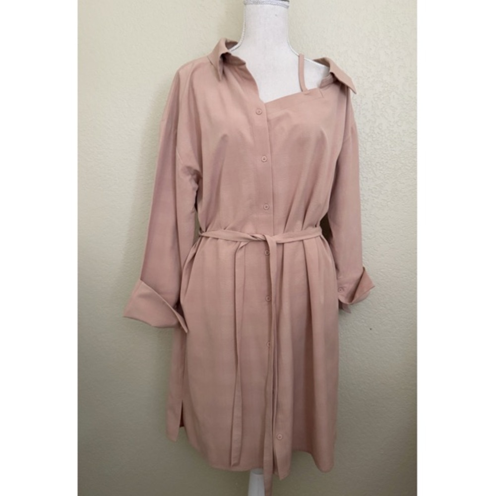 OAK + FORT Tan Long Sleeves Asymmetrical
Button Down Shirt Size L